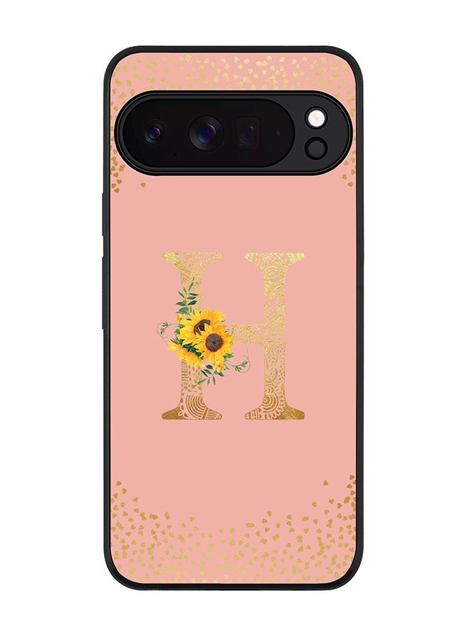 For Google Pixel 10 Pro Case,Slim fit Camera Protection, Shockproof Thin Phone cover  - Custom Floral Monogram - H  (Rose Pink )